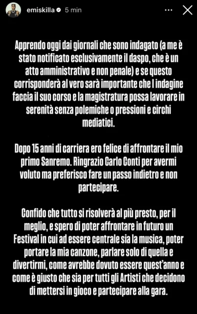 emis killa lascia sanremo 2025